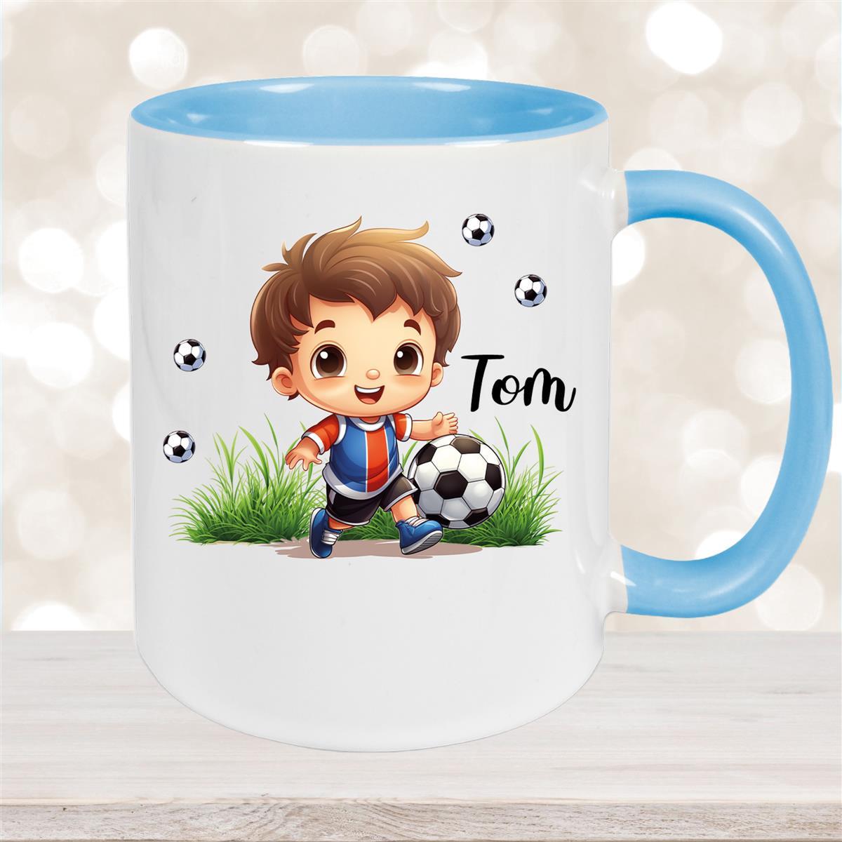 Tasse Fußball #8 Wunschname Keramik Kinderbecher personalisiert versch. Farben  