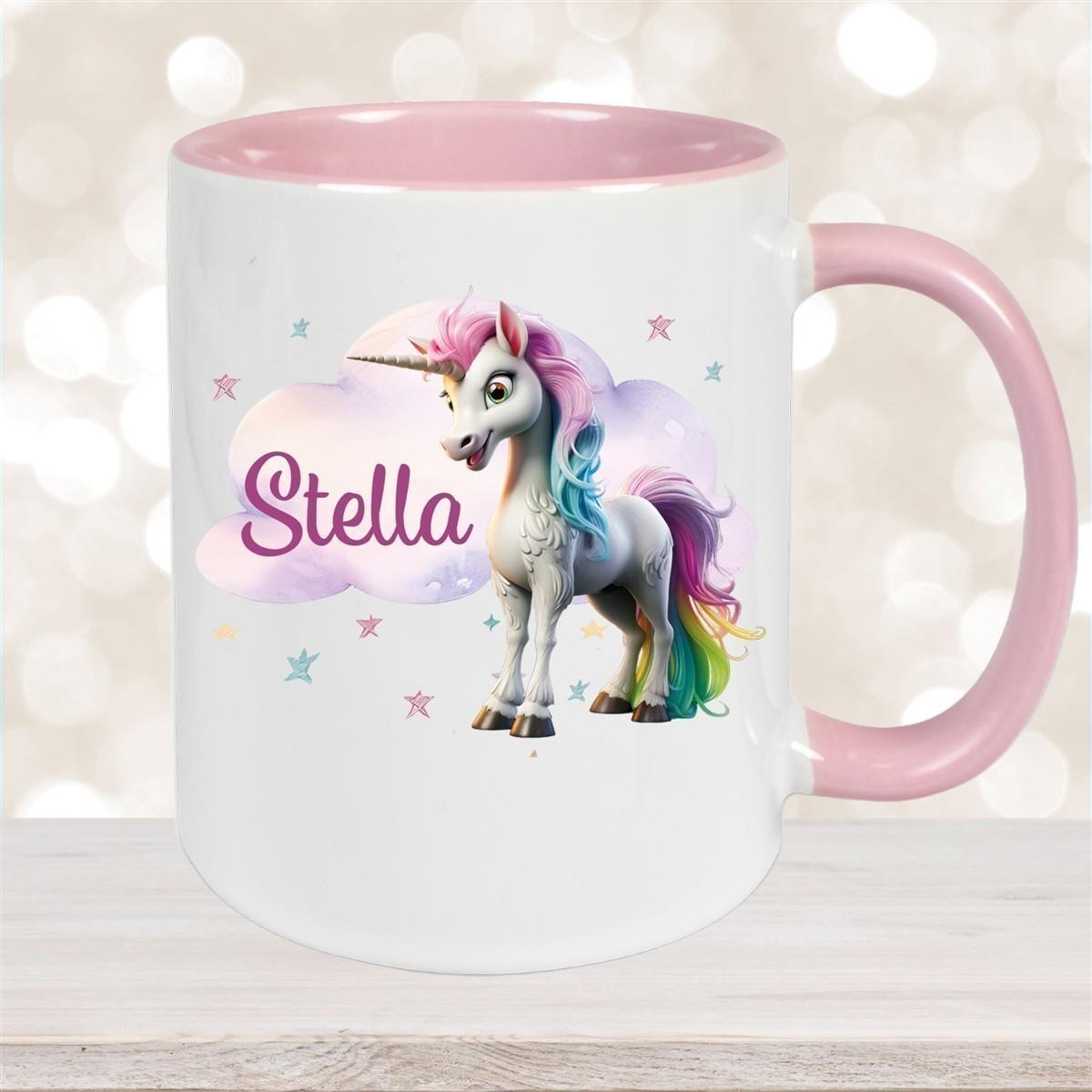 Tasse Einhorn Wolke 4 Wunschname Keramik Kinderbecher personalisiert versch. Farben
