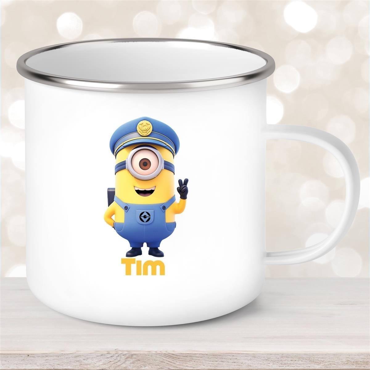 Tasse Minions Kinder Minion #5 Polizei Wunschname Emaille Kinderbecher personalisiert