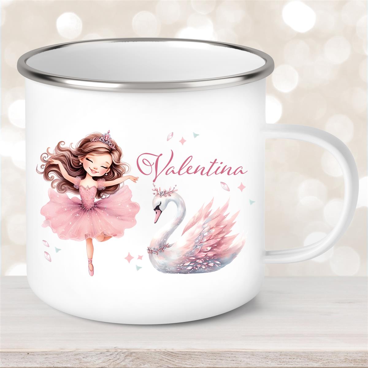 Tasse Ballerina #2 Wunschname Emaille Kinderbecher personalisiert
