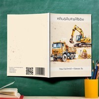 Hausaufgabenheft Baustelle #1  DIN A5 - 48 Blatt mit Name und Klasse