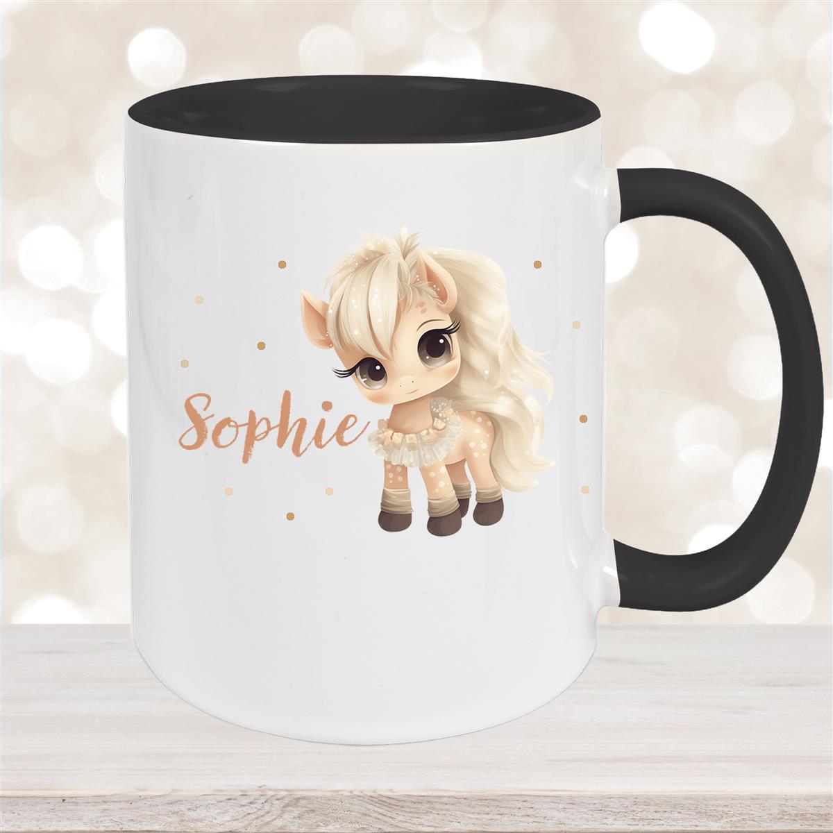 Tasse Pferd #8 Wunschname Keramik Kinderbecher personalisiert Schwarz