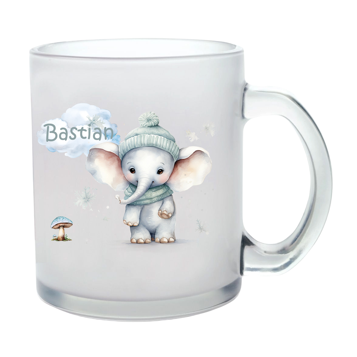 Milchglastasse Wunschname Weihnachten Elefant #2 Glas Kinderbecher SONDEREDITION