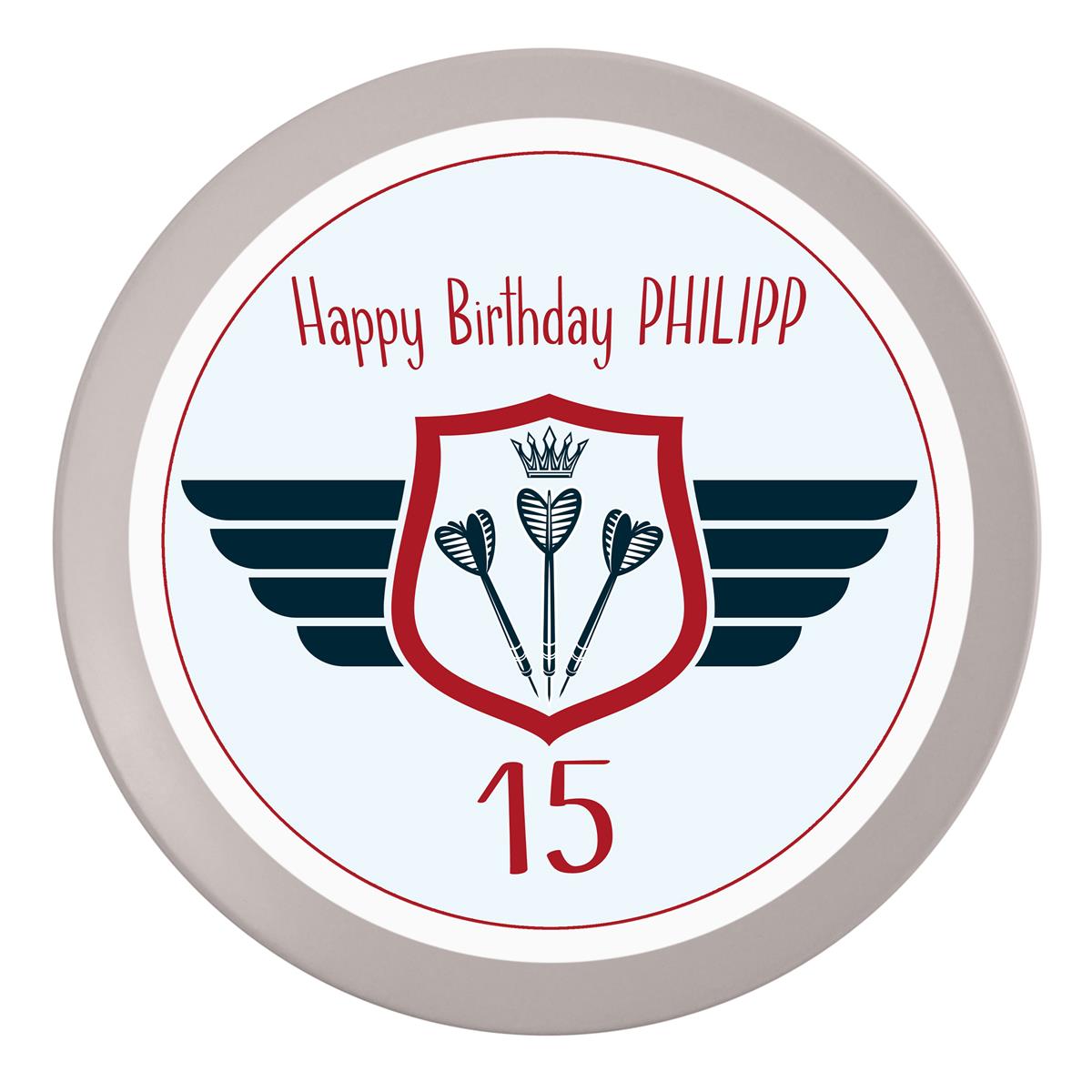 Tortenaufleger Geburtstag Dart 2 Name & Zahl (20cm) Fondant Papier