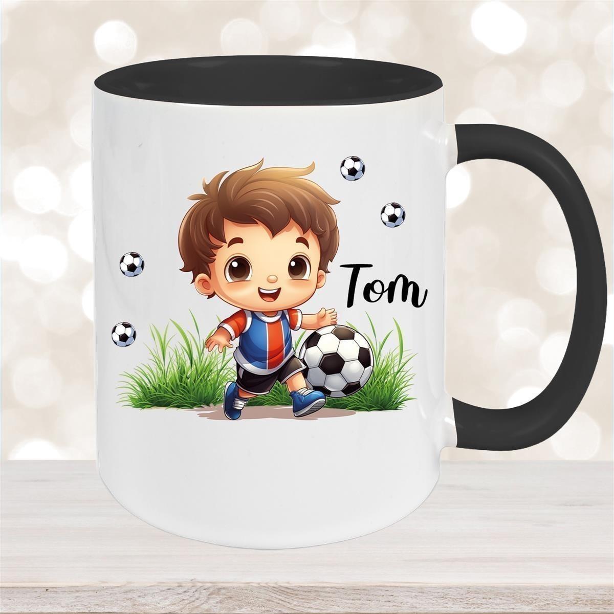 Tasse Fußball 8 Wunschname Keramik Kinderbecher personalisiert versch. Farben