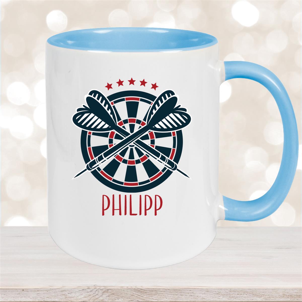 Tasse Dart #1 Wunschname Keramik Kinderbecher personalisiert Hellblau