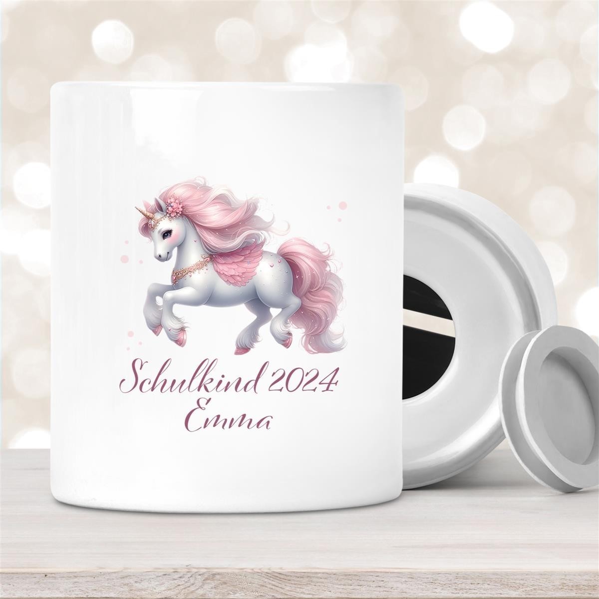 Spardose mit Wunschname Schulanfang #3 Einhorn personalisiertt Spardose mit Wunschname Schulanfang #3 Einhorn personalisiertt