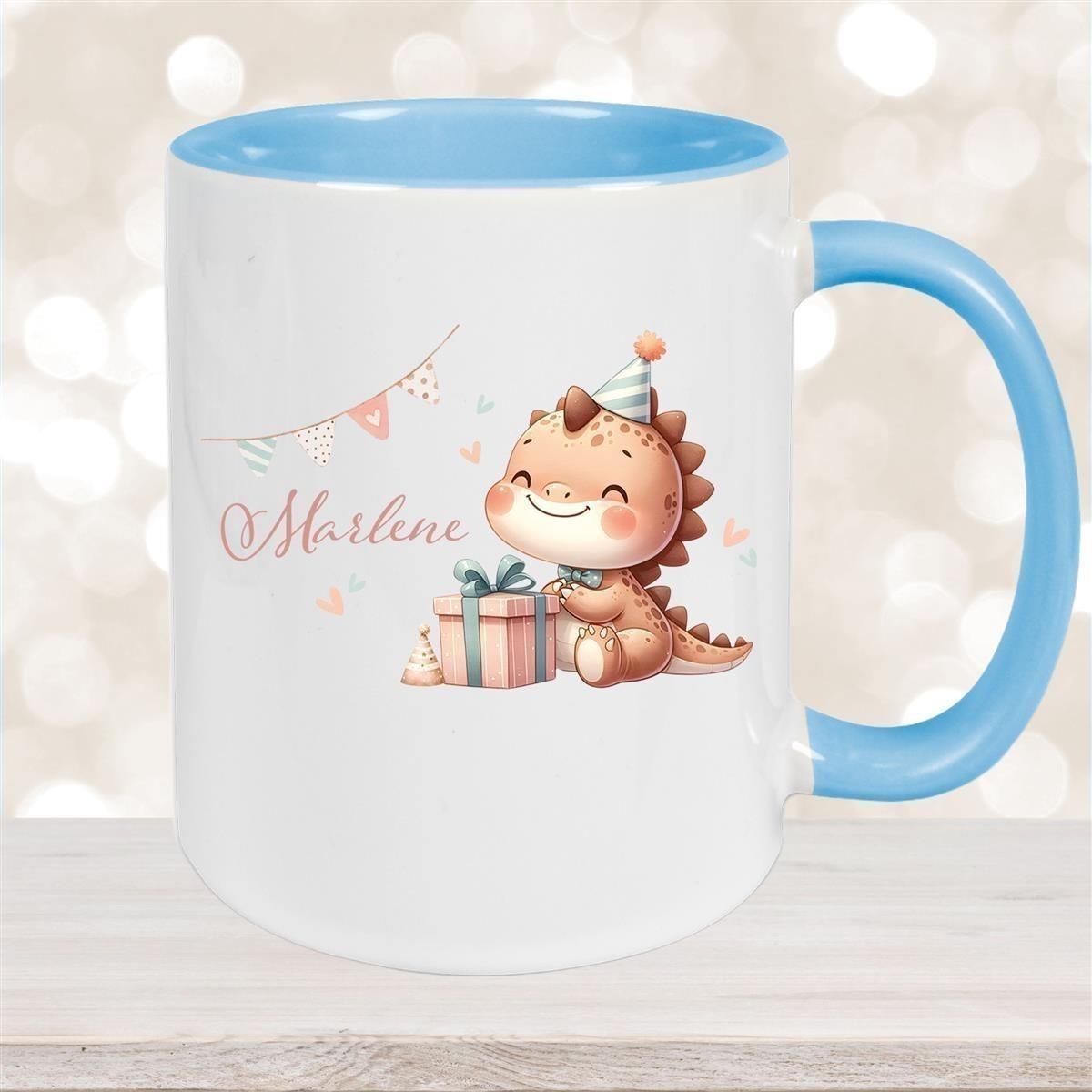 Tasse Dino 18 Wunschname Keramik Kinderbecher Personalisiert versch. Farben