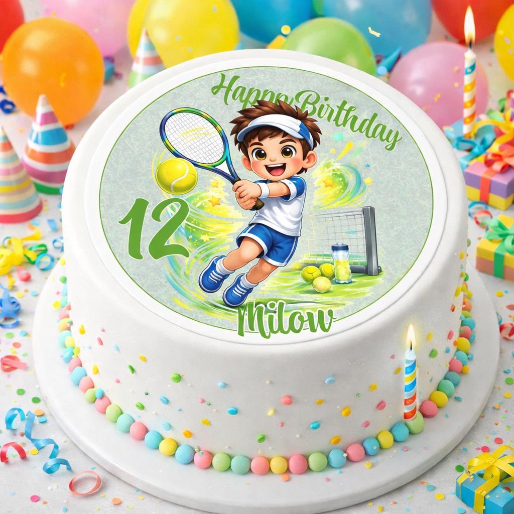 Tortenaufleger Geburtstag Tennis 1 Name & Zahl (20cm) Fondant Papier