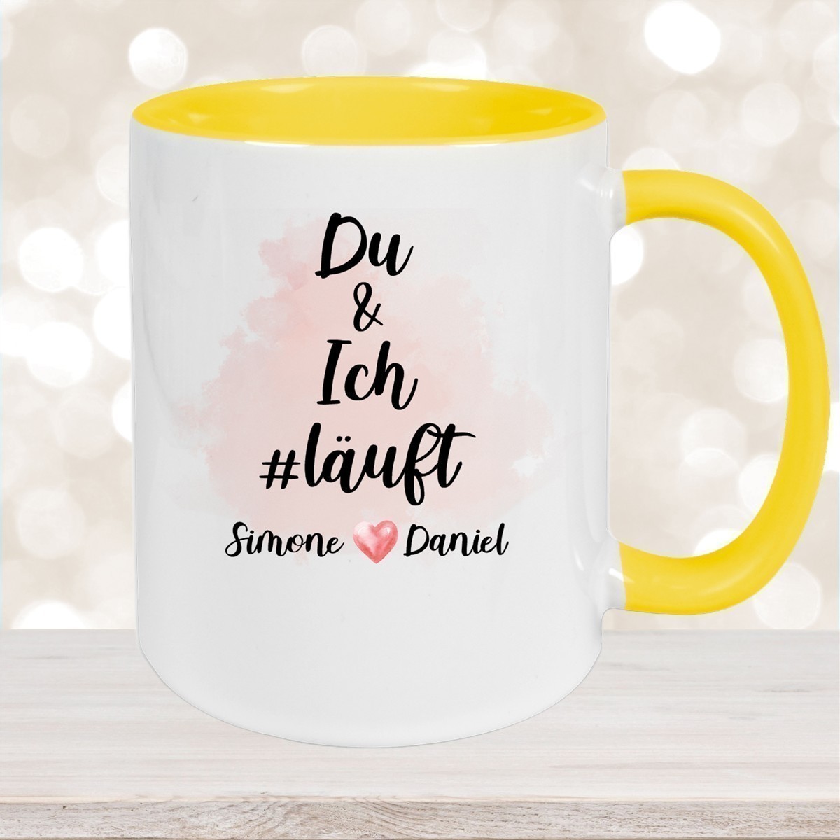 Tasse Spruch "Du & Ich Läuft" Valentinstag #8 Wunschnamen Keramik personalisiert versch. Farben
