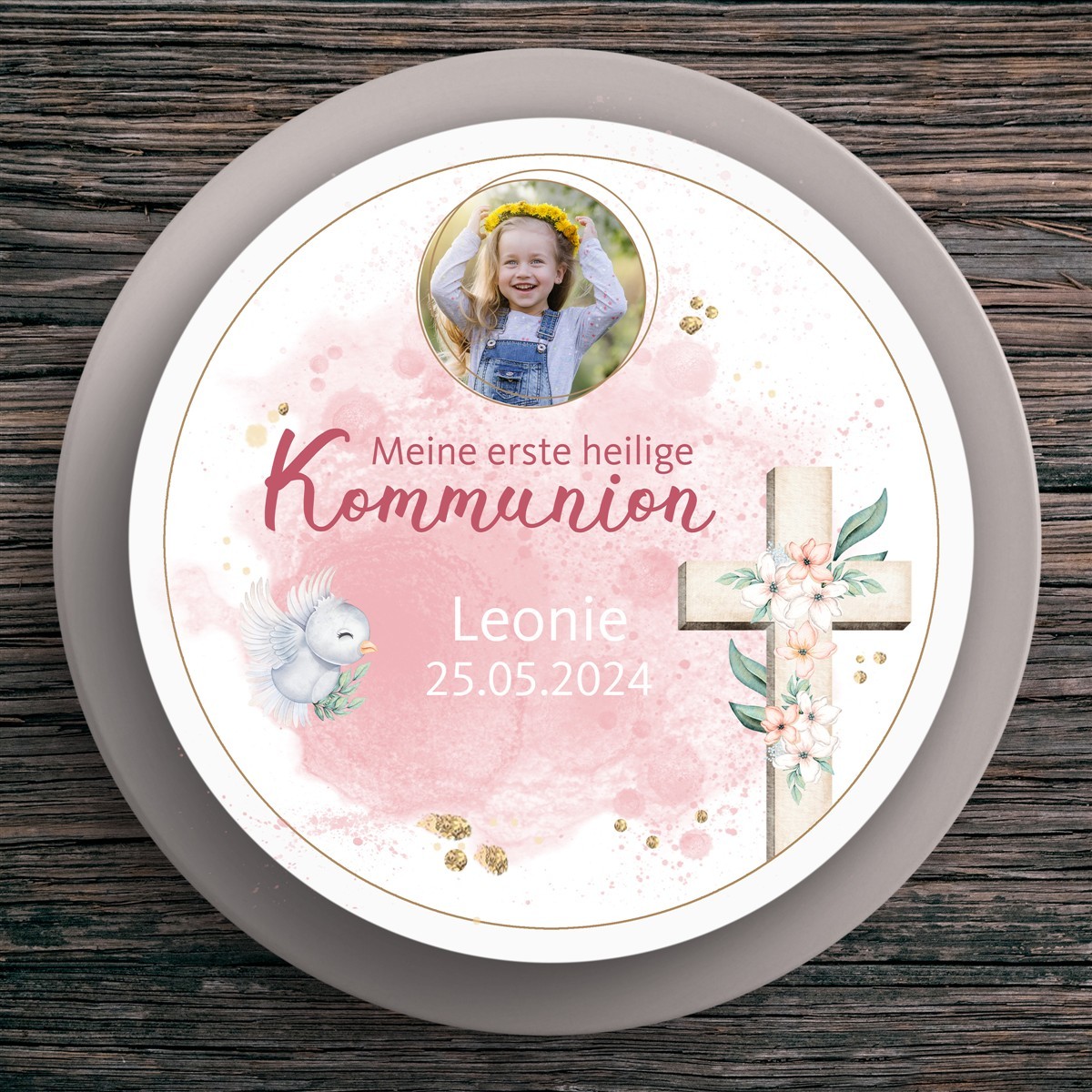 Tortenaufleger Kommunion Kreuz #2 Name & Datum (20cm) Tortenaufleger Kommunion Kreuz #2 Name & Datum (20cm)