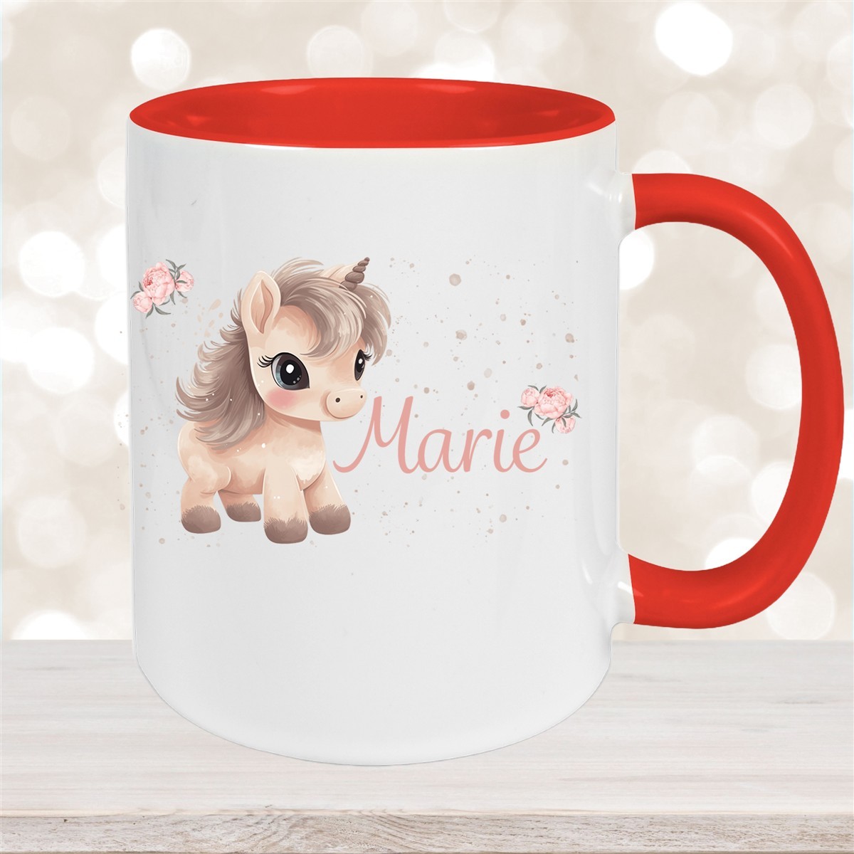 Tasse Einhorn #8 Wunschname Keramik Kinderbecher personalisiert Rot