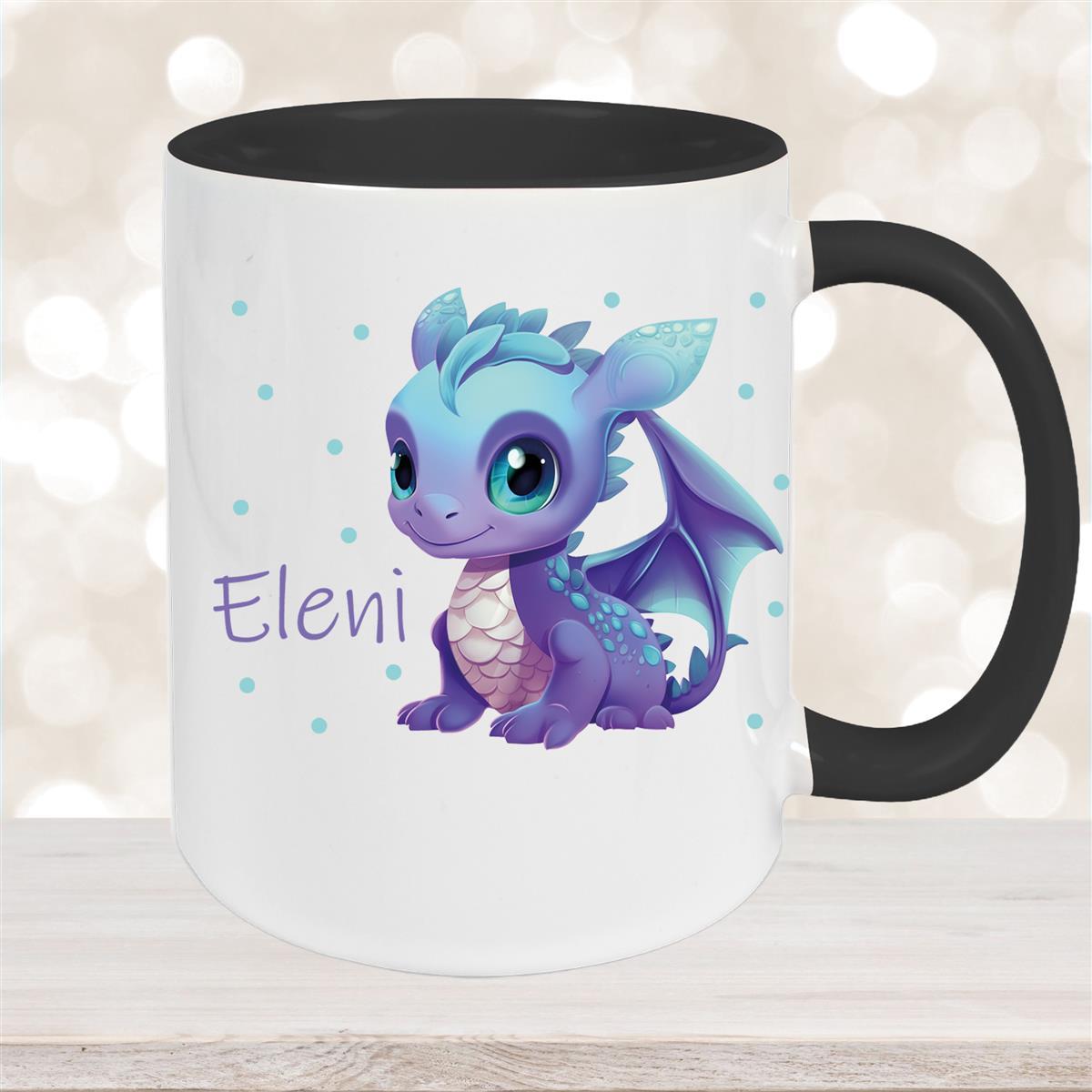 Tasse Wunschname Drache #1 Keramik Kinderbecher Schwarz