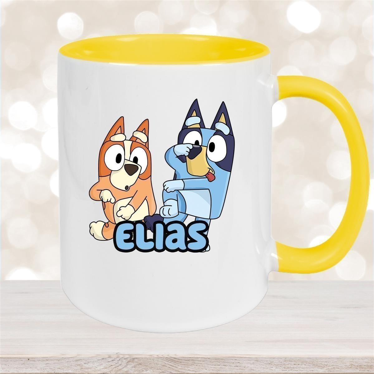 Tasse Bluey 3 Wunschname Keramik Kinderbecher personalisiert versch. Farben