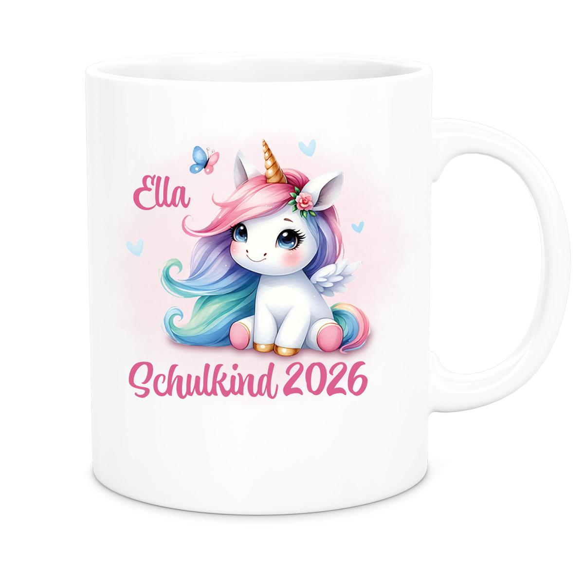 Tasse Schulkind 09 Wunschname Einhorn 2 Keramik Kinderbecher Personalisiert versch. Farben