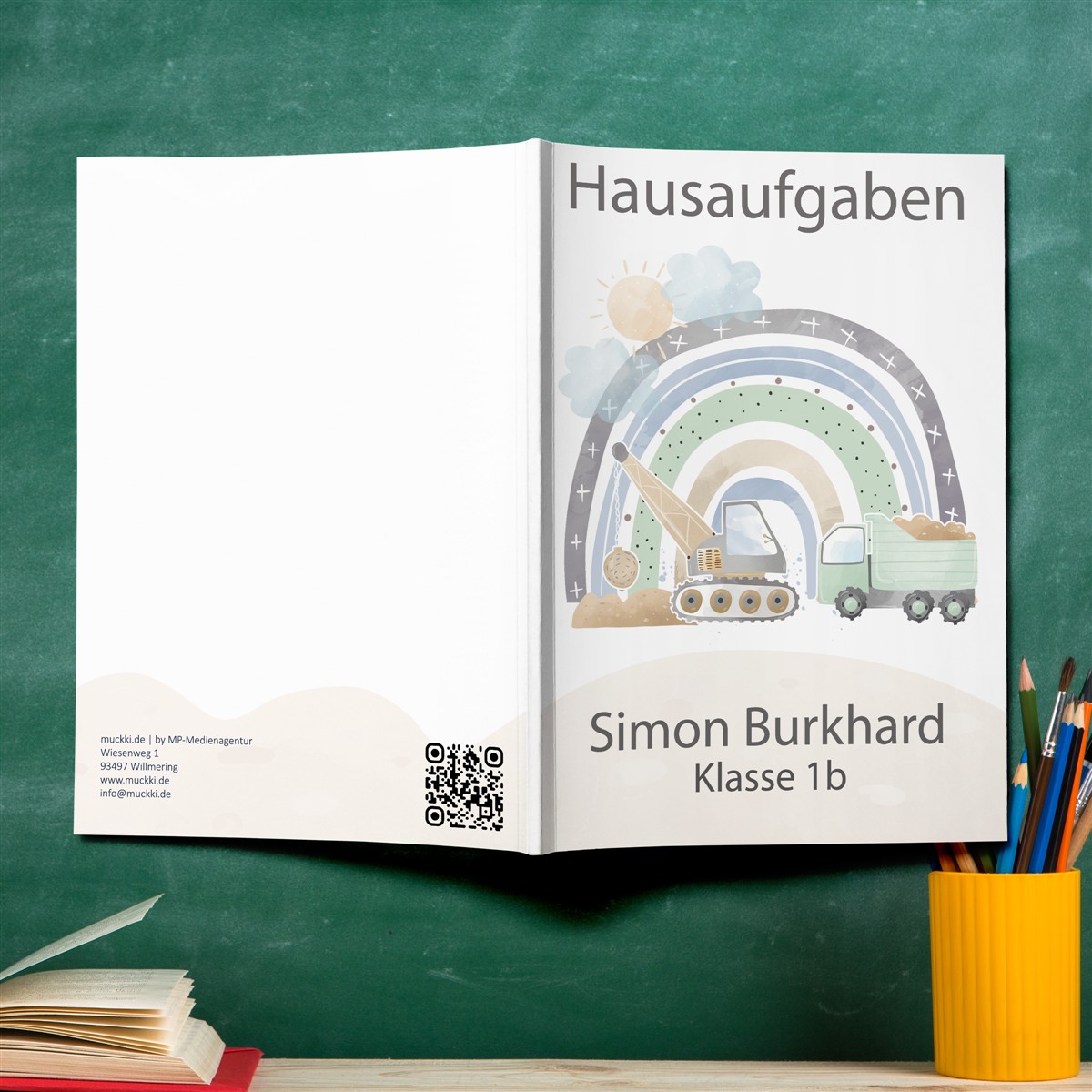 Hausaufgabenheft Baustelle #2 DIN A5 - 48 Blatt mit Name und Klasse