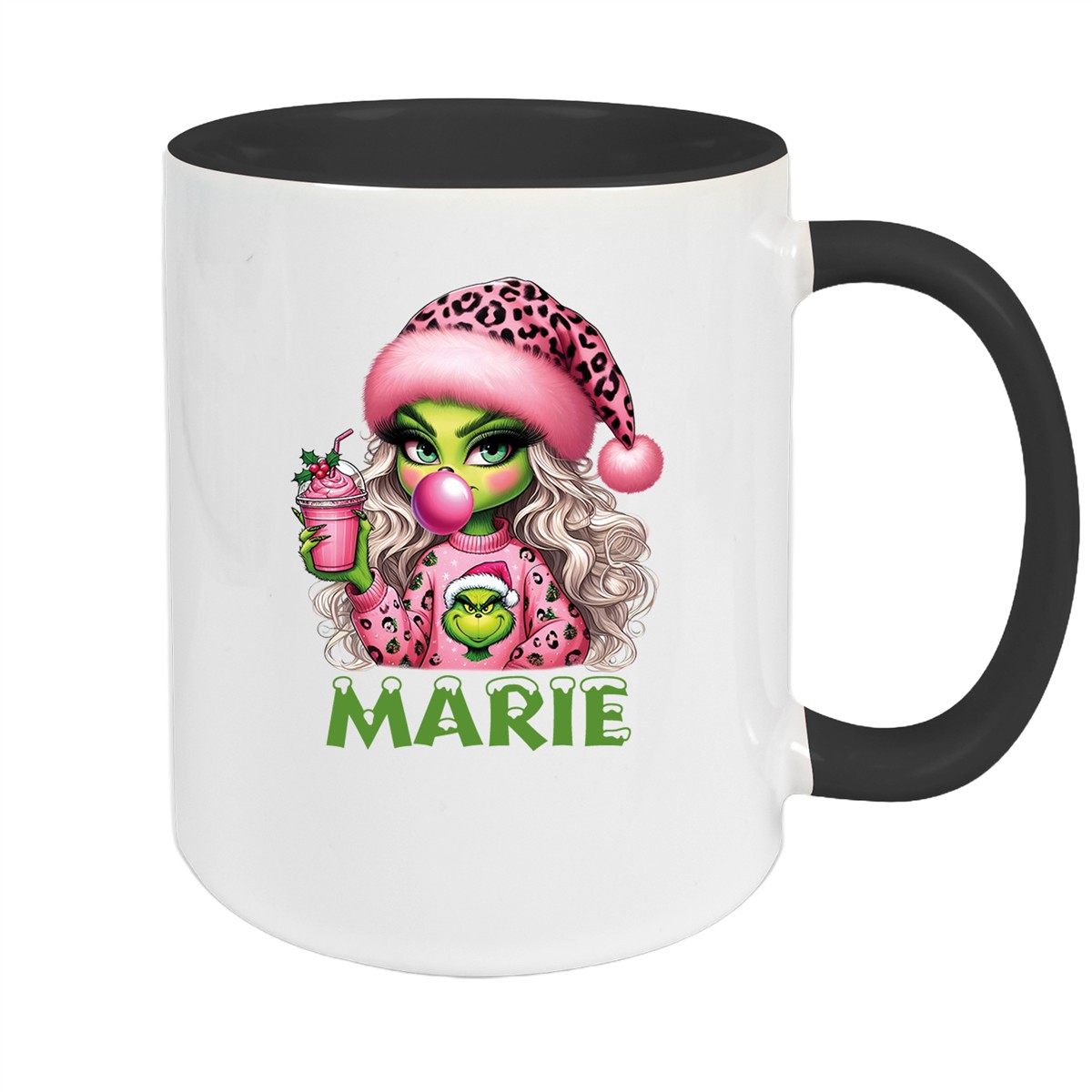 Tasse Wunschname Weihnachten Lady-Grinch #5 Keramik Kinderbecher Schwarz