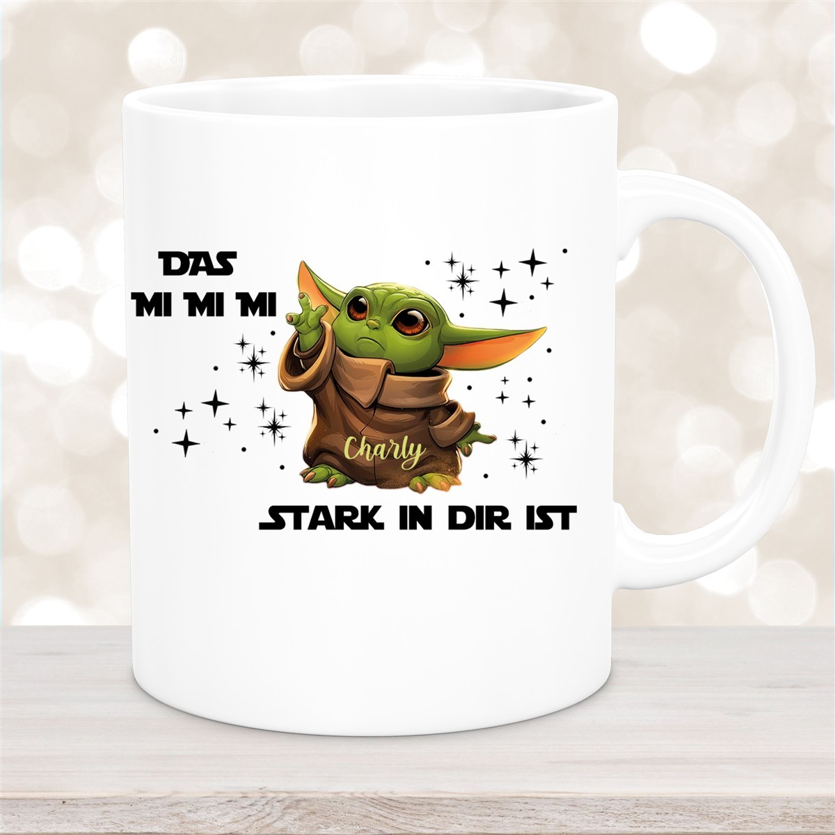 Tasse Wunschname Baby-Yoda #1 Keramik Kinderbecher personalisiert versch. Farben Weiß