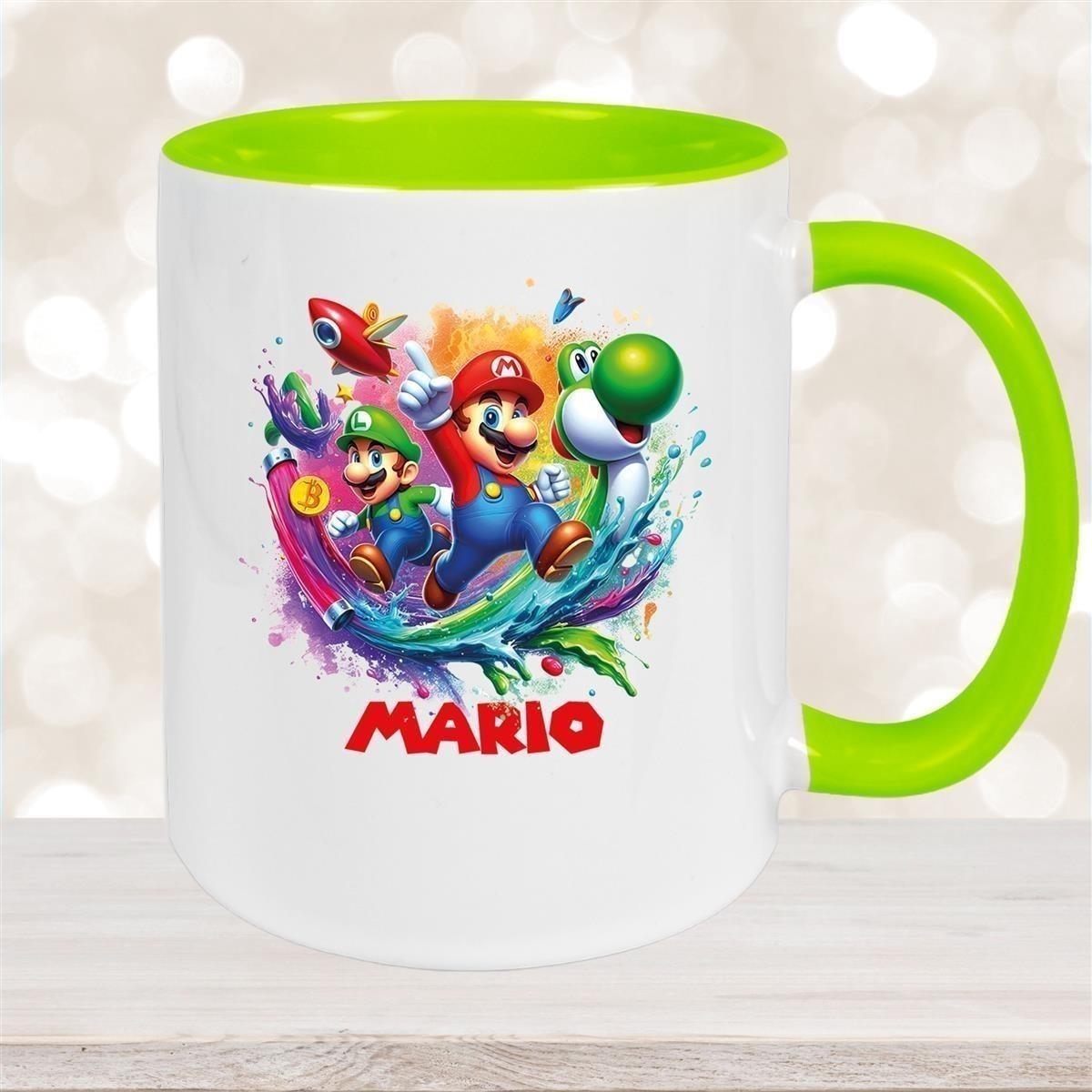 Tasse Wunschname Super-Mario 2 Keramik Kinderbecher personalisiert versch. Farben