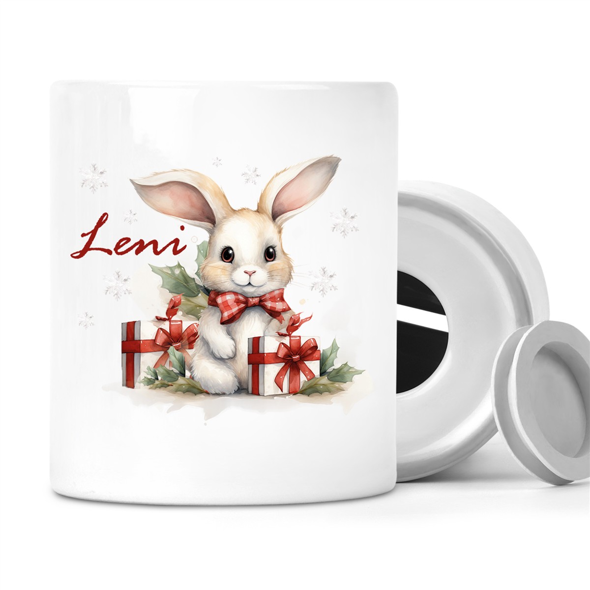 Spardose mit Wunschname Weihnachten Hase-Sterne personalisiert