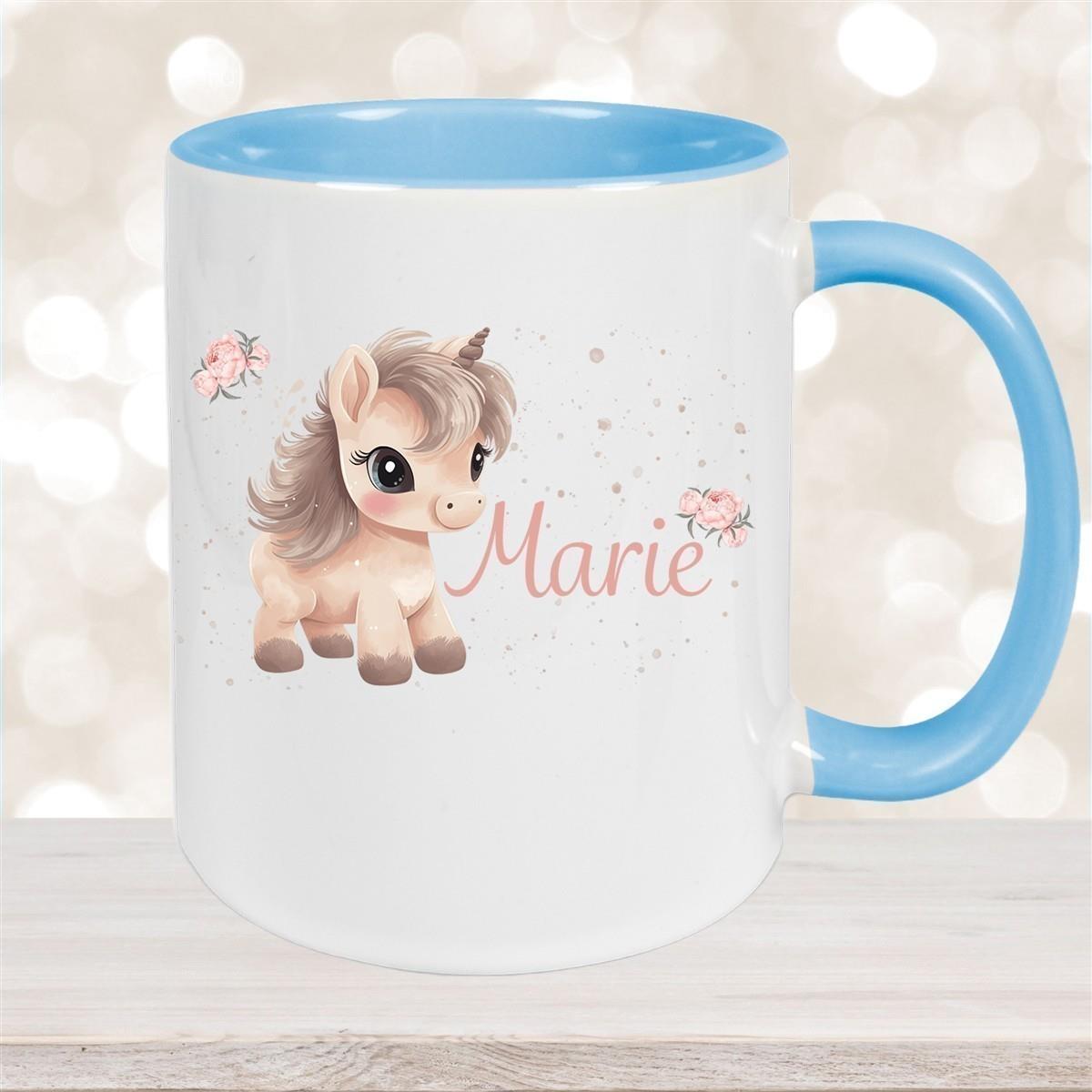Tasse Einhorn 8 Wunschname Keramik Kinderbecher personalisiert versch. Farben