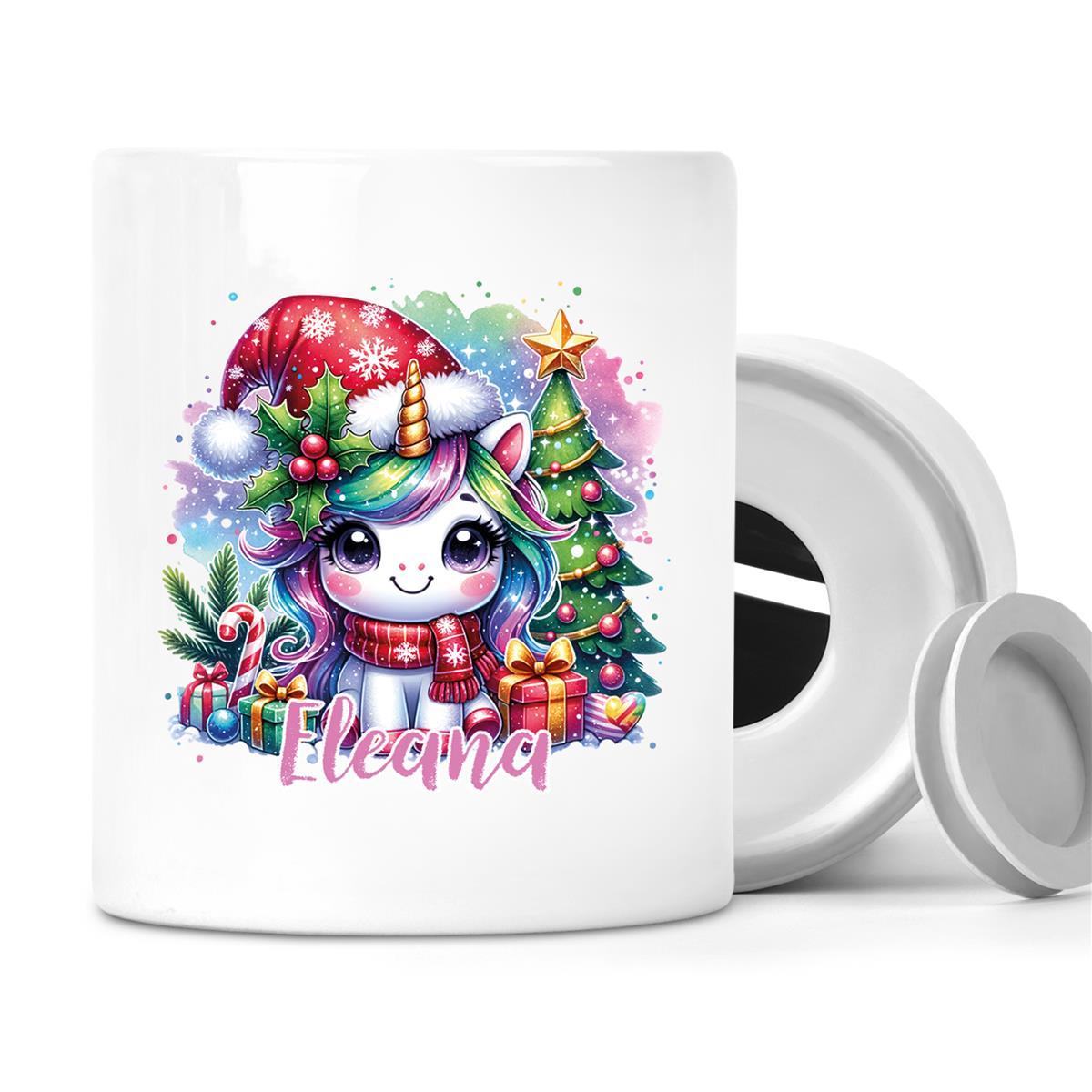 Spardose mit Wunschname Weihnachten Einhorn 1 personalisiert