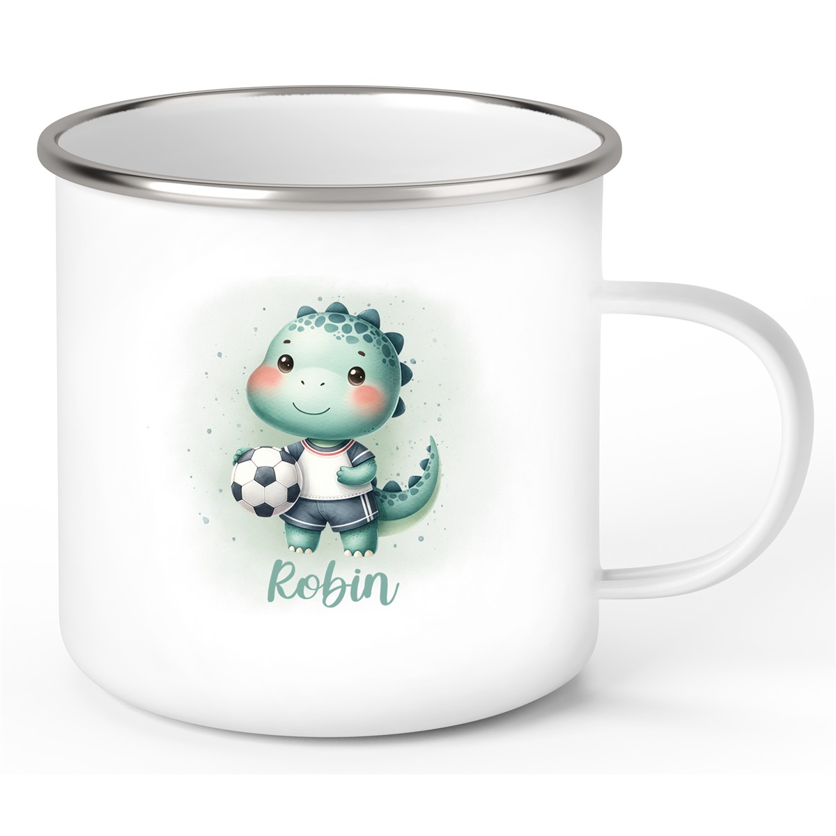 Tasse Fußball 15 Wunschname Emaille Kinderbecher personalisiert