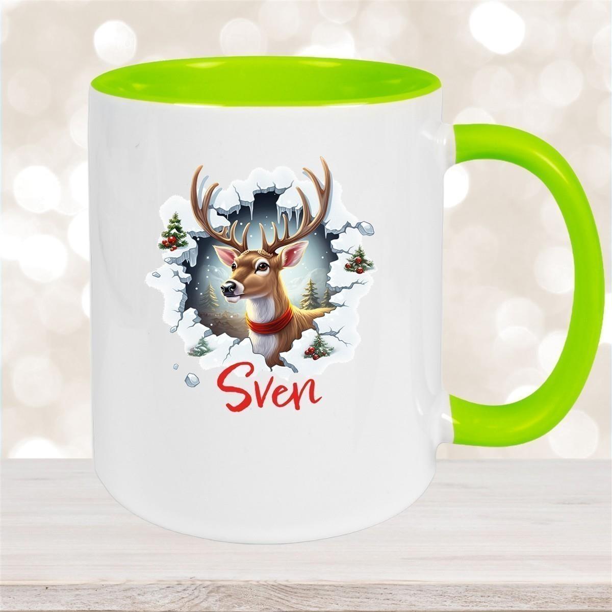 Tasse Wunschname Christmas Rentier 3 Keramik Kinderbecher versch. Farben