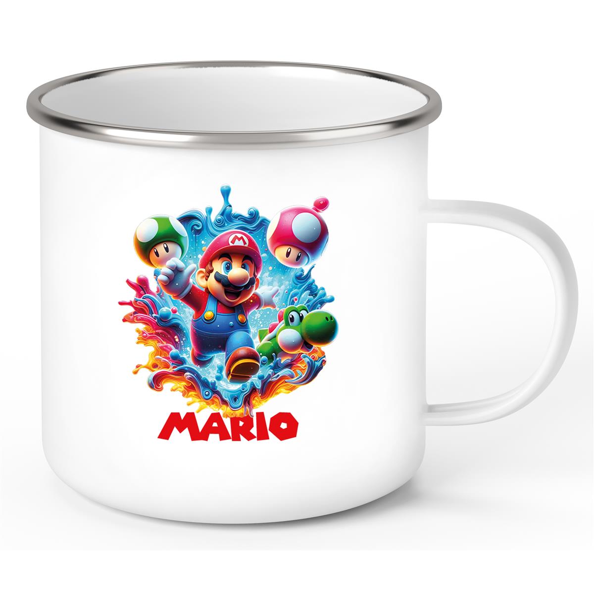 Tasse Wunschname Super-Mario 8 Emaille Kinderbecher personalisiert