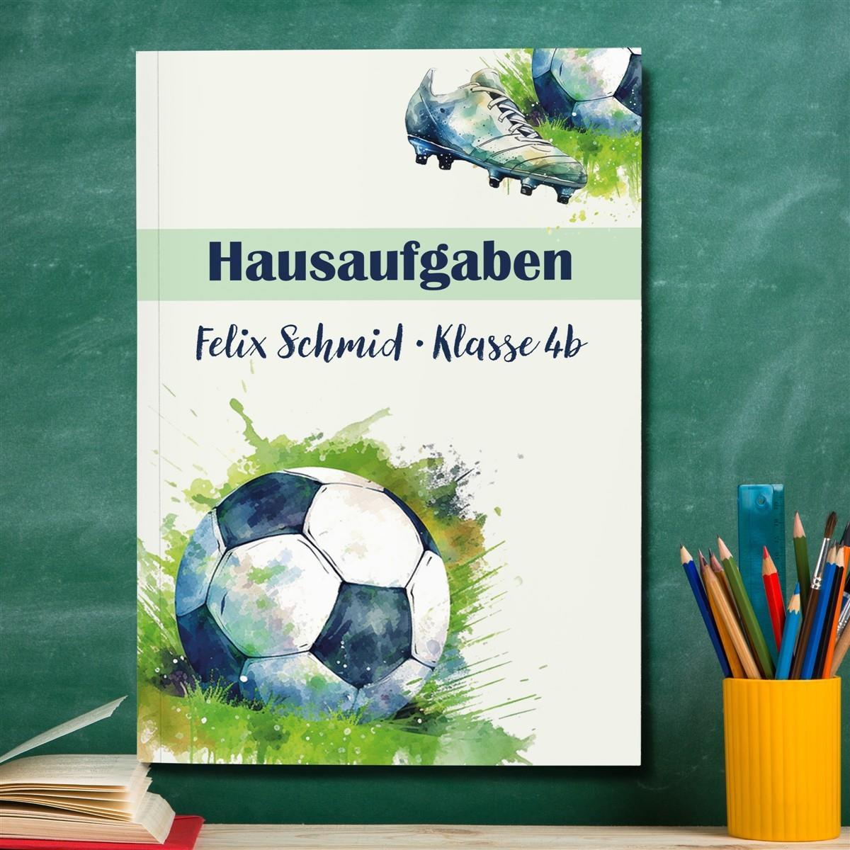 Hausaufgabenheft Fußball 4  DIN A5 - 48 Blatt mit Name und Klasse