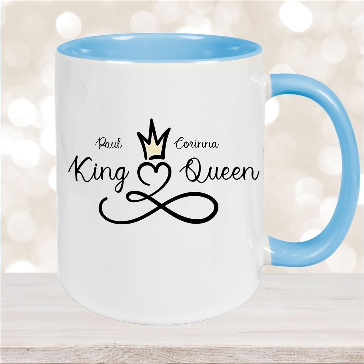 Tasse Liebe - Spruch "King & Queen" Valentinstag Wunschnamen Keramik personalisiert versch. Farben