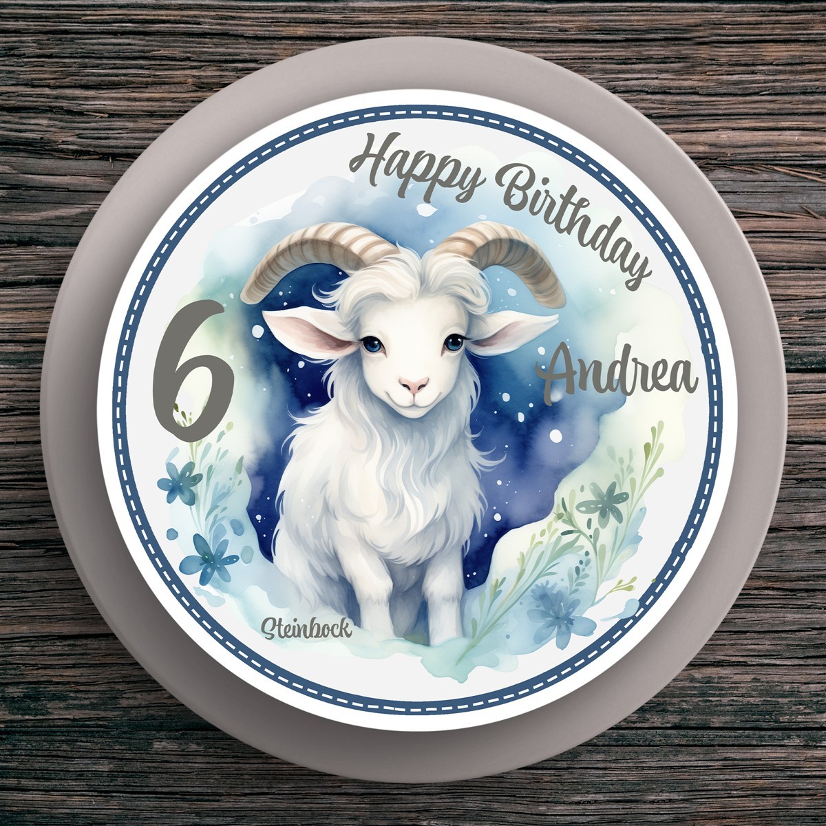 Tortenaufleger Geburtstag Sternzeichen Steinbock #1 Name & Zahl (20cm) Fondant Papier