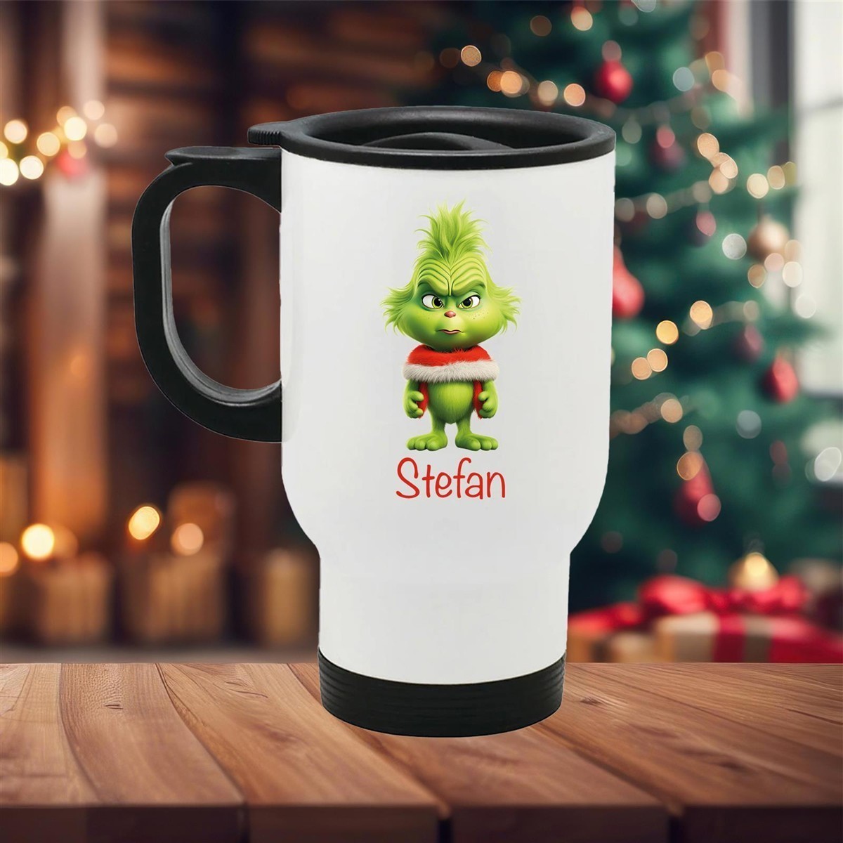 Edelstahl-Thermobecher mit Deckel Weihnachten Grinch 1# personalisiert weiß Edelstahl-Thermobecher mit Deckel Weihnachten Grinch 1# personalisiert weiß
