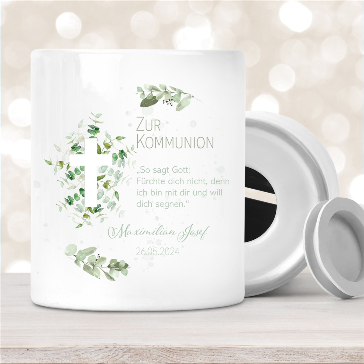 Spardose zur Kommunion mit Wunschname Kreuz #1 Personalisiert Spardose zur Kommunion mit Wunschname Kreuz #1 Personalisiert